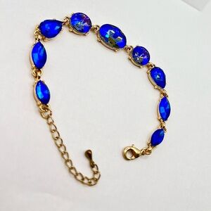 Vintage Royal Blue Glass Gemstone Gold Tone Statement Bracelet